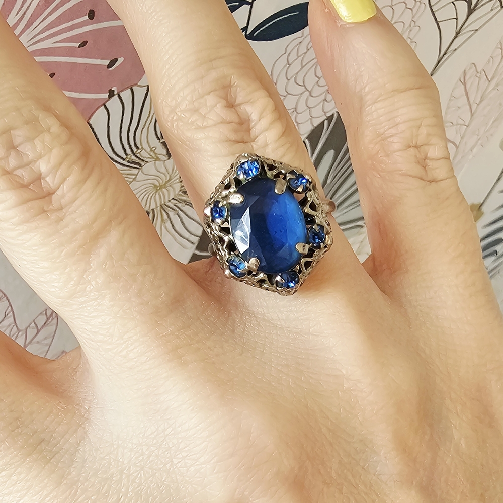 Vintage Blue and Silver Sapphire Ring